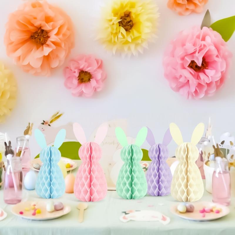 5Pcs Easter Honeycomb Decoration Easter Bunny 3D Paper Honeycomb Party Decorations DIY Table Centerpieces Ornament Party Hanging