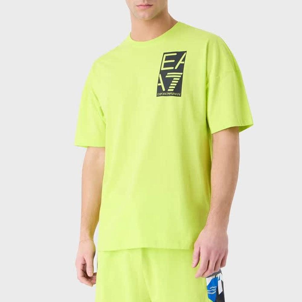 Emporio Armani EA7 Logo Print Loose Fit Round Neck Short Sleeve T-Shirt Men Tops Fluorescent-Green 3RPT54-PJ7CZ-1871