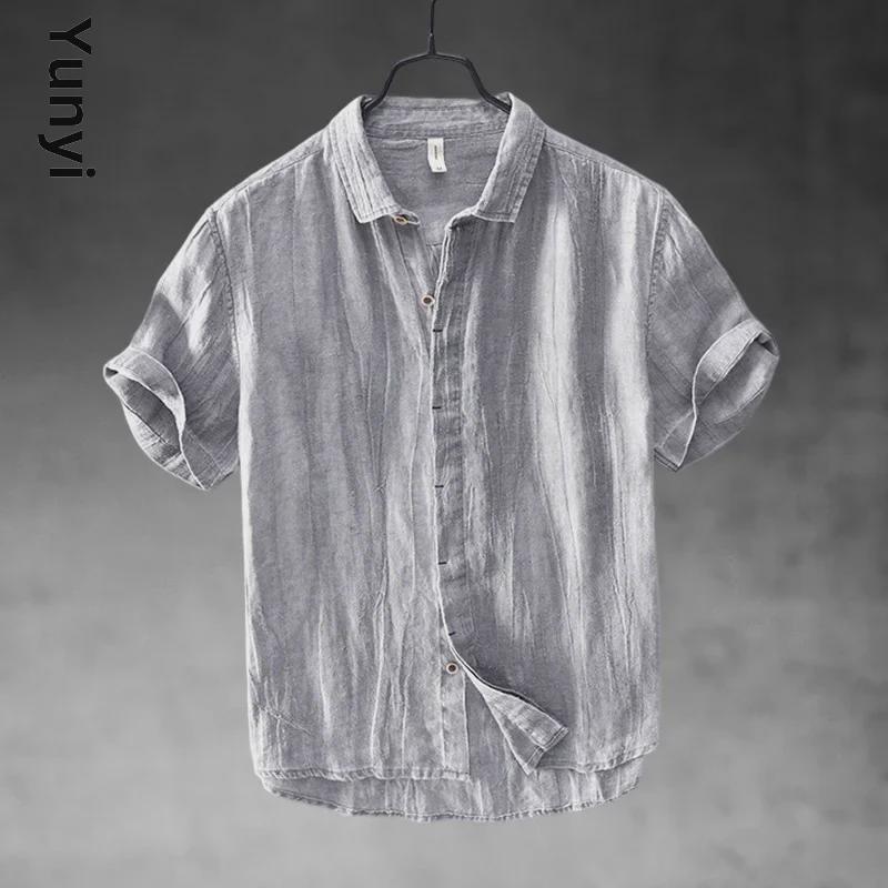 Men's Chinese Style Short-Sleeve Cotton Linen Shirt - Breathable, Casual Lapel Top