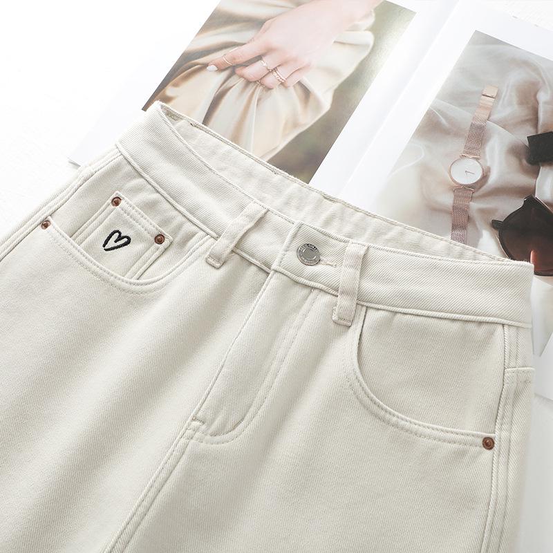 Ivory Fleece-Lined High-Waisted Wide-Leg Jeans - Women's 2024 Autumn/Winter Slimming Straight-Leg Pants