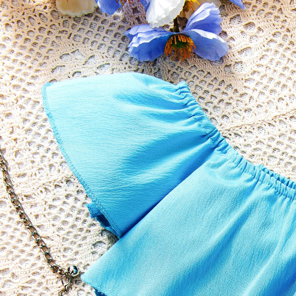 Dívčí ležérní oblek Letní dětská móda Top s jedním ramenem a krátkým rukávem + Šortky Dvoudílný set