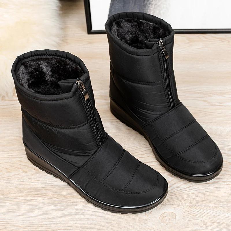 Fashion 2025 Winter Waterproof Snow Boots for Women Plus Size 35-44 Thick Short Plush Ankle Boots Woman Wedges Warm Cotton Padded Shoes
