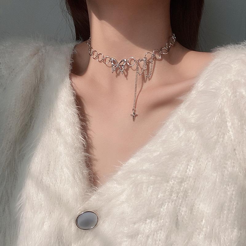 Nový Nádherný Lesklý Motýľový Sveter Náhrdelník Trendy Retiazka s Príveskami Strapec Kľúčna Kosť Choker Náhrdelník Dámske Šperky na Krk pre Dámy Darček