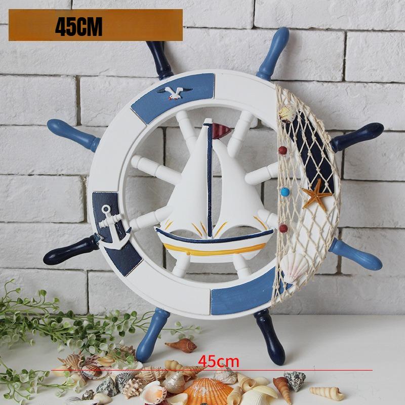 Mediterranes Holzschiffsraddekor 45cm Nautisches Ruder Handgefertigt Handwerklich Langlebiges Hängendes Ornament für die Wohnzimmerwand