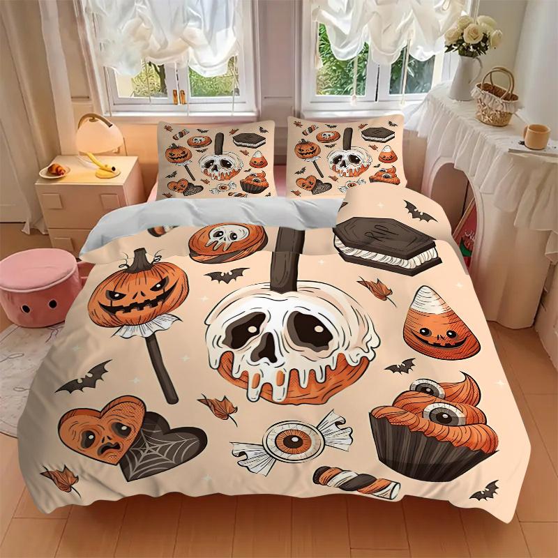 3pcs Halloween Pumpkin ideas Quilt Cover Set - Soft and Cozy Bedroom, Guest Room and Dorm Decorative Bedding 3-Piece Set 1 Quilt Cover + 2 Pillow