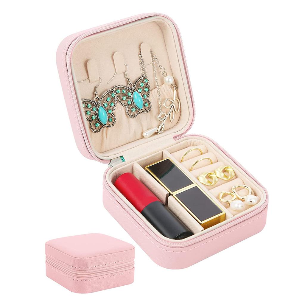 Tragbare Schmuckaufbewahrungsbox Reise-Schmuckorganizer-Etui Lederaufbewahrung Ohrringe Halskette Ring Schmuckdisplay