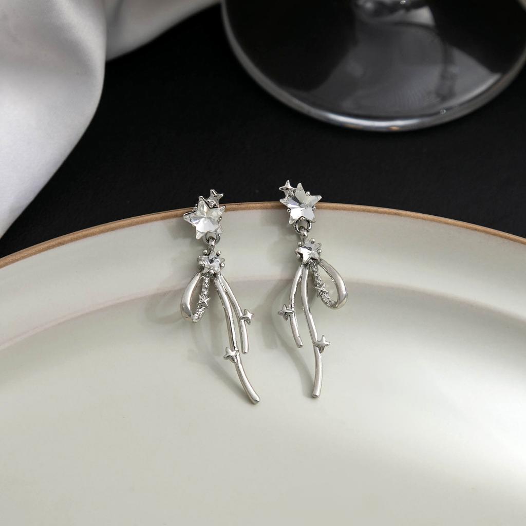 Delicate Diamond-Encrusted Long Earrings Jewelry, Light Luxury Super Shining Star Earrings 925 High-End Stud Earrings For Women