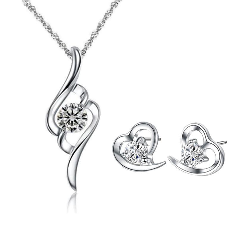 Mode Frauen Liebe Kristall Halskette Ohrring Set Wasser Tropfen Halskette Frauen Schmuck Set Halsketten Für Frauen Jahrestag Geschenk