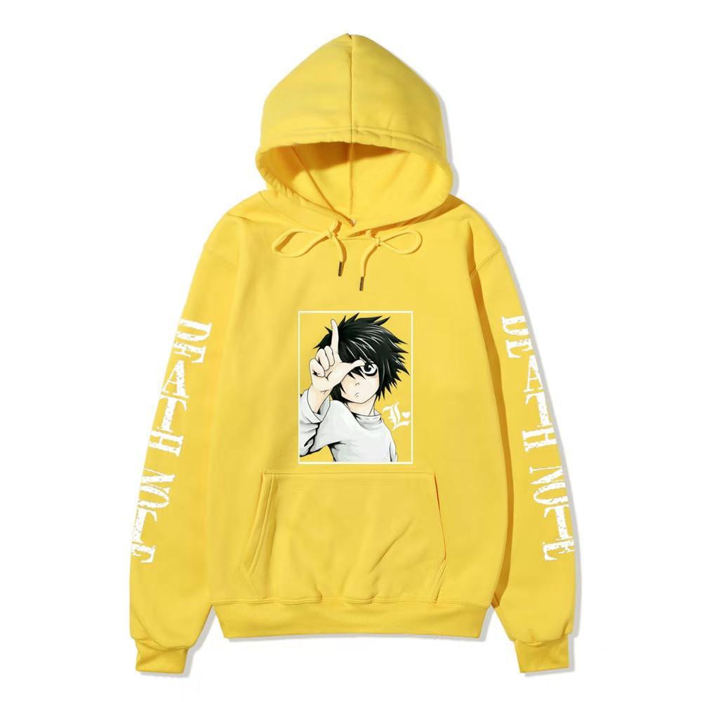 Men Women Fleece Hoodie Death Note L Portrait Two Sleeve Vertical White Text Anime Casual Hooded Sweatshirt