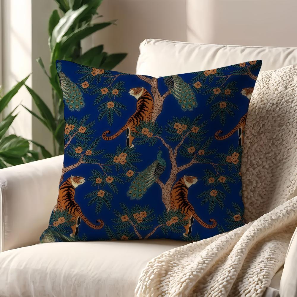 Aegian-blue Tiger forest cushion cover Best Home Office Coffee Pillow Sofa Printing Decoration Room Shop Car Nordic Simplicity 12x12Inch