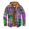 Gestepptes, gefüttertes, kariertes Button-Down-Hemd für Herren. Mit Samt versehen, um warm zu bleiben. Jacke mit Kapuze(Nicht positionierendes Drucken)