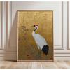 Japanische Elegante Kraniche Natur Poster Fliegende Kraniche in Gold und Weiß Leinwandbild Asiatische Wandkunst Wohnzimmer Heimdekoration