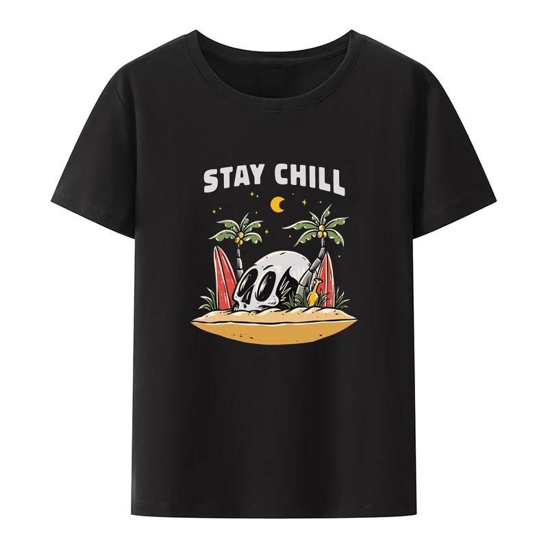 Island Surf Illustration Skull Stay Chill Modal T Shirt S... M