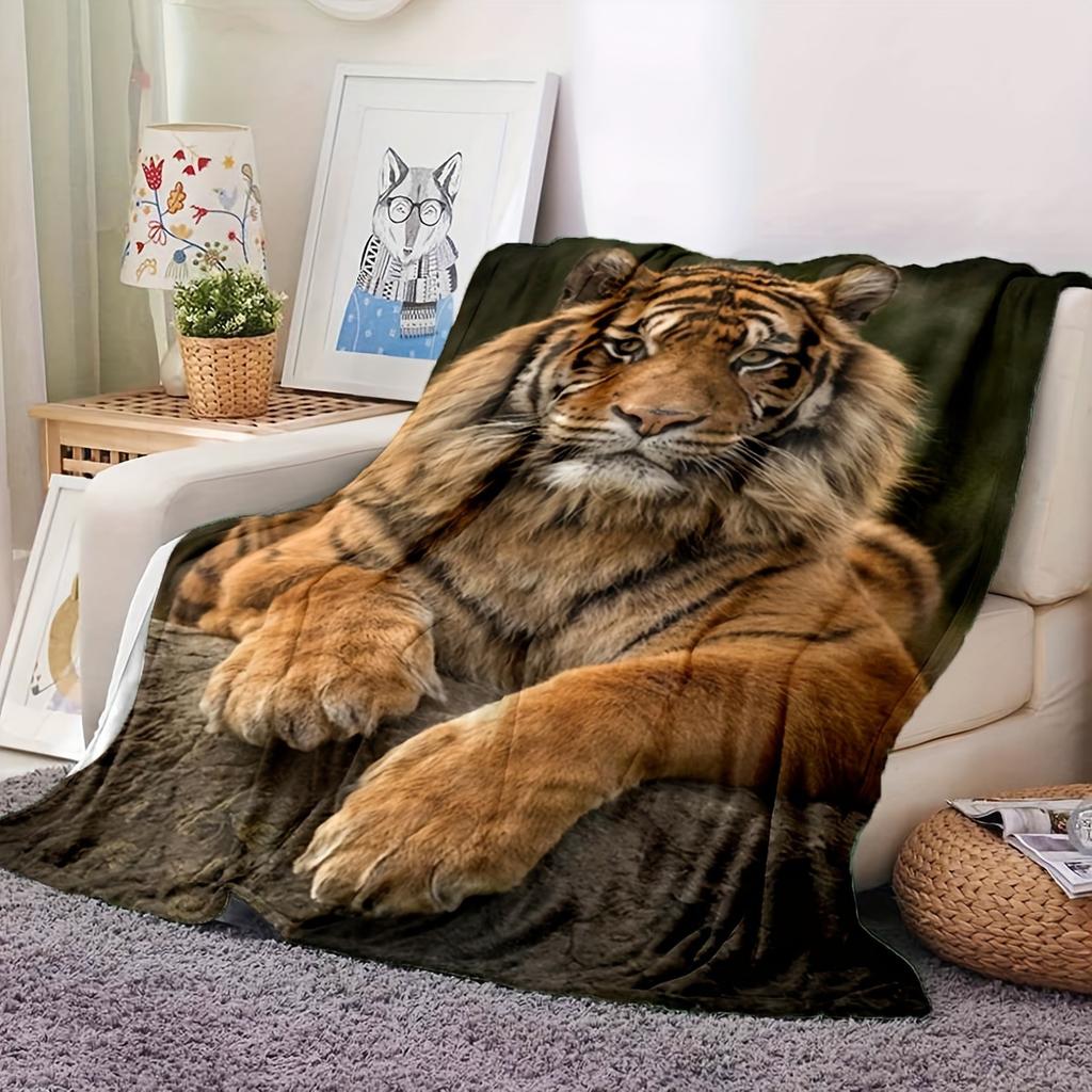 Tiger Print Flannel Blanket Comfortable Soft Flannel Blanket Animal 3D High Definition Print Home Blanket