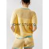 Simple Knitting Polo Collar Short Sleeve Jacket 3920260 Knitted High Waist Casual Shorts 3920261