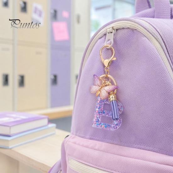 Letter A-Z Key Holder Purple Series Keychain Pendant, Sequins Star Initial Charm Chain with Butterfly Tassel Design, for Bag Purse Backpack Non-fading
