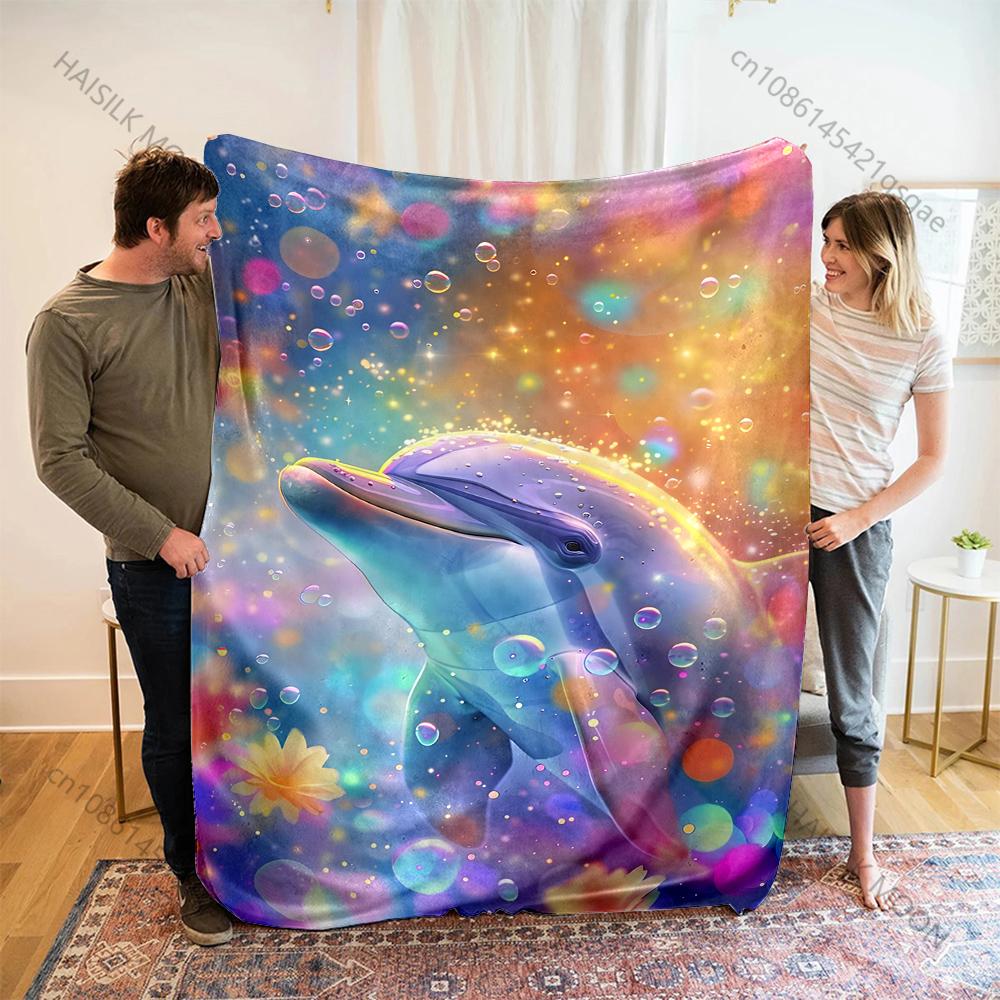 Multi-Size Dreamy Dolphin Print Warm Comfortable Blanket Home Travel Camping for Adults and Kids Luxury for Gifts