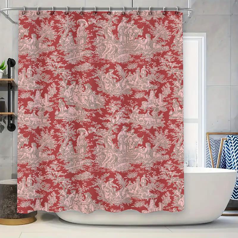 

Vintage Pink White Print Shower Curtain Home Decor Bath Room Decoration Polyester Waterproof Washable Window Treatment W60H190(CM)-1 Pcs