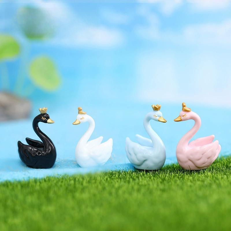 Cute Resin Cartoon Swan Figurines For Miniature Garden And Home Decor