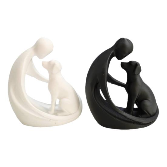 Hund und Besitzer Statue Ornament, Kompakte 3D-gedruckte Skulptur, Nordische minimalistische Schreibtischdekoration für Tierliebhaber Heimhandwerk