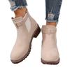 2025 Fall Mid-Heel Ankle Boots Women's Boots Plus Size Round Toe Solid Color Buckle Strap Martin Boots