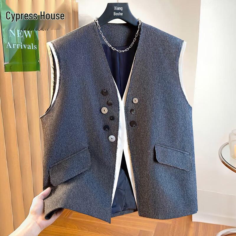 

Женский жилет от костюма с V-образным вырезом и контрастной лоскутной отделкой S