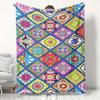 Multi Shade Flower Square Grid Bohemian Bright Color Background Flannel Throw Blanket, Warm Cozy Blanket,Boho Decor Gift Bedroom