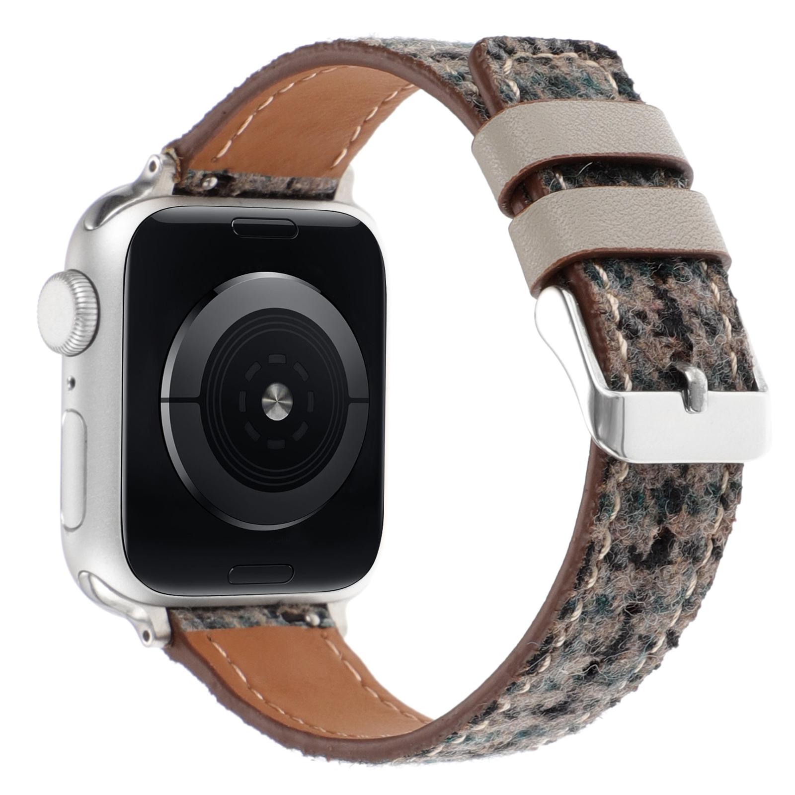 

Ремешок для Apple Watch Series 10 42мм/9 8 7 41мм/SE 6 5 4 40мм/3 2 1 38мм Кожаный шерстяной ремешок с сеткой Grey