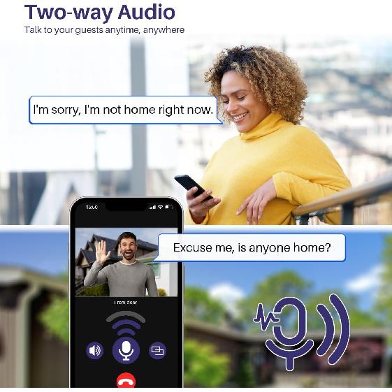 Wireless Video Doorbell Camera with Chime, Smart Home Surveillance Indoor/Outdoor, No Monthly Fee, AI Human Detection, Two Way Audio, Live View,