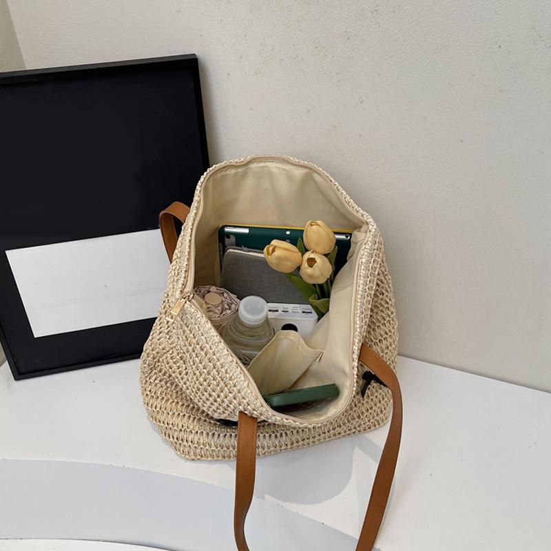 Yogodlns Summer Beach Large Capacity Tote Bag Women Shoulder Bag Handmade Woven Top-Handle Bags Raffia Boho Women Bag