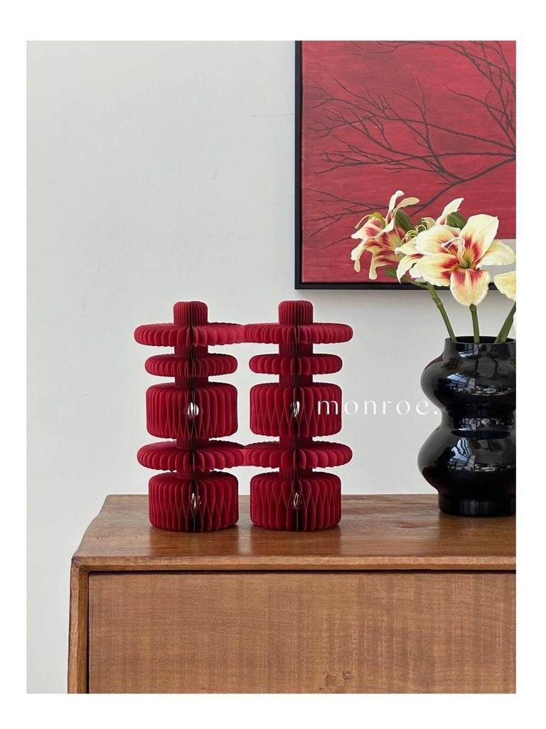 Foldable 3D Double Happiness Wedding Tabletop Ornament - High-End Wedding Room Decoration