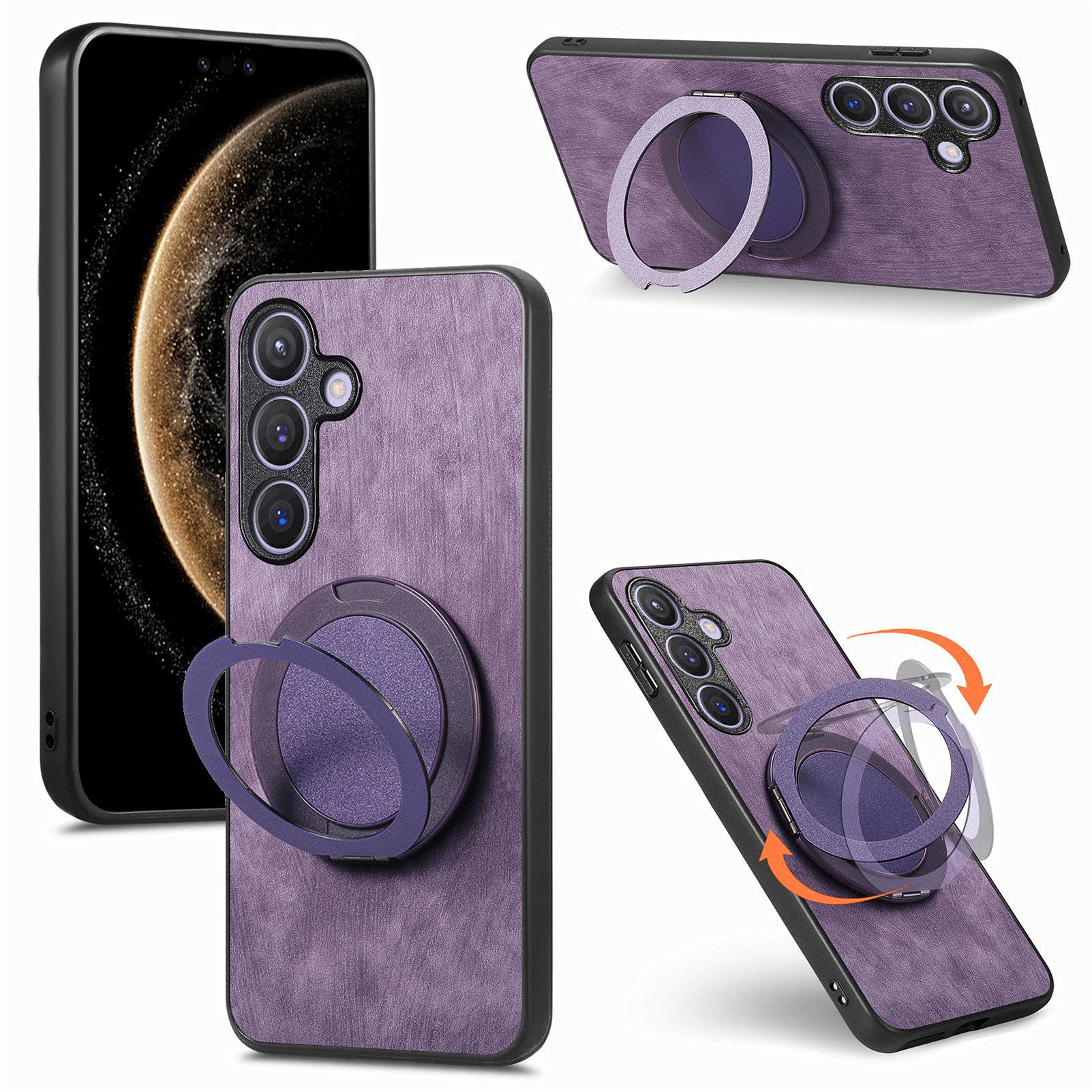 

Для Samsung Galaxy A25 5G (Глобальный) (161,0 х 76,5 х 8,3 мм) Чехол для телефона с вращающейся подставкой, для снятия стресса, ретро кожаная задняя крышка Purple