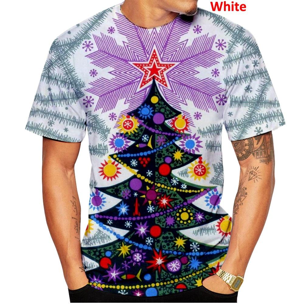New Fashion Christmas Shirt Casual 3D Printed Men's Personality Short Sleeve Round Neck Christmas Tree Tee