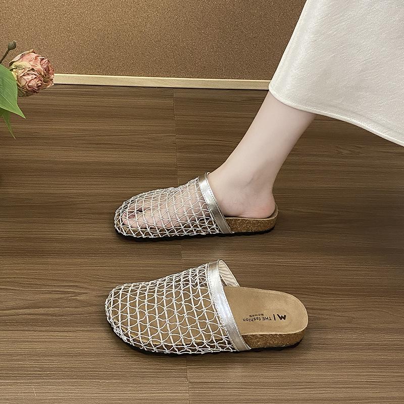 Hollow woven half slippers women's summer new mesh sandals fishing net breathable bag head sandals