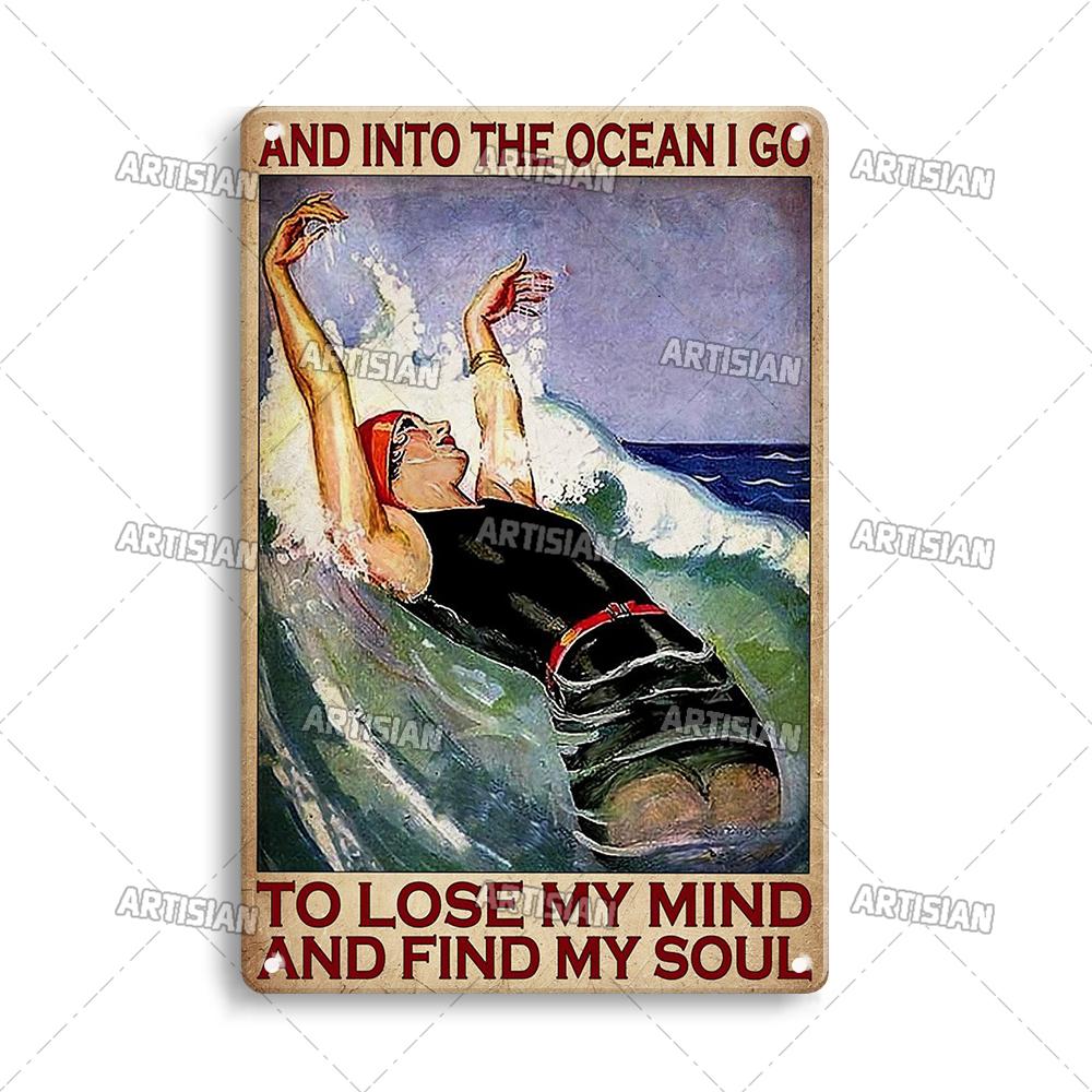 Artisian Swimming Metal Poster Diving Tin Sign Sport Decorative Plaque Ocean Wall Decor Garage Bar Pub Club Hotel Cafe Kitchen