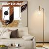 LED Floor Lamp for Living Room with Glass Lampshade, Modern Standing Lamp with Foot Switch, Adjustable Brightness, 2700K for Bedroom, Gold Tone