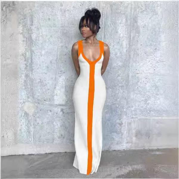

Женское сексуальное платье без рукавов с глубоким вырезом и длинными рукавами XXXL оранжевый