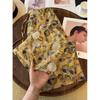 Women's Vintage Floral Print Linen Blend Wide Leg Pants with Elastic Drawstring Waist