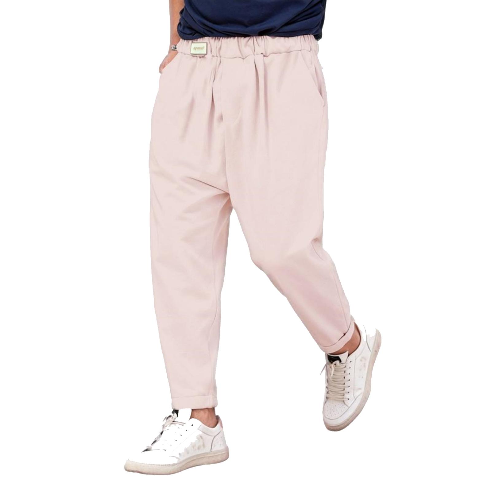 

Men s Casual Color All- Pants, Trendy Nine-inch Pants, Harun Pants XXL рожевий