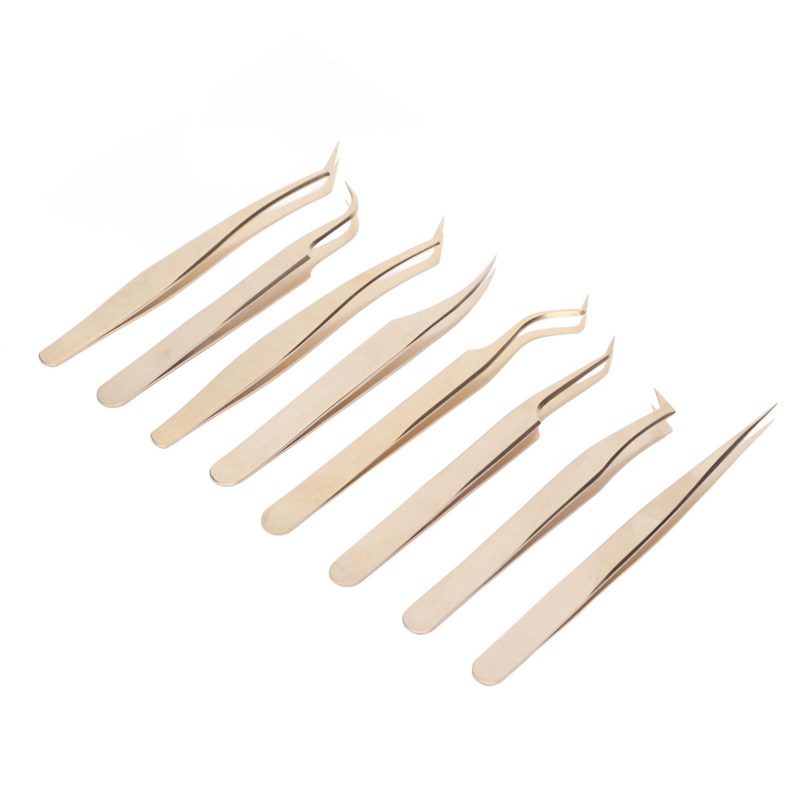 

Набор из 8 пинцетов для наращивания ресниц из нержавеющей стали с прямыми изогнутыми кончиками для красоты ресниц