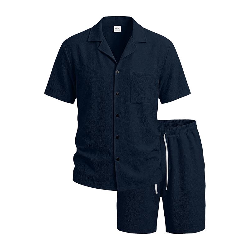 Set Camicia Estiva Uomo Casual Outdoor Tuta 2 Pezzi Ehome Abbigliamento Pigiama Comodo Traspirante Spiaggia Manica Corta Set