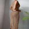 European & American Beach Vacation Sexy Solid Color Knit Split Sun Protection Maxi Dress