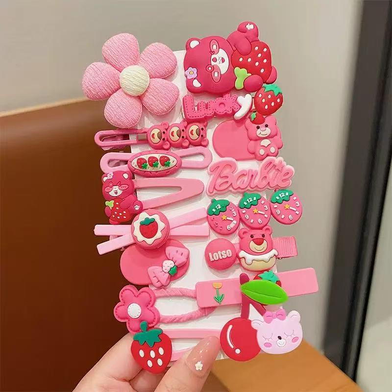 Pink 50-Piece Cute Hair Clip Set: Sweet Girly Japanese Cartoon Bangs Accessories