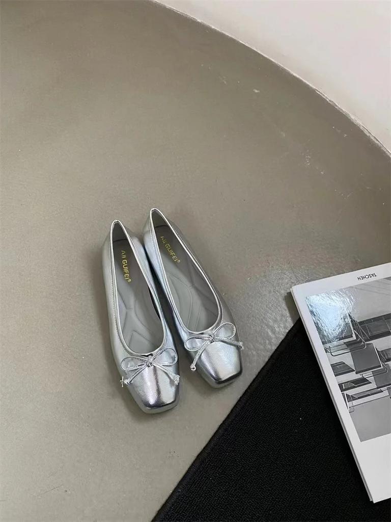 Bowtie Flat Shoes Women Ballerinas Square Toe Slip On Ballet Flats Lazy Loafers Ladies Casual Comfort Shoes 2025