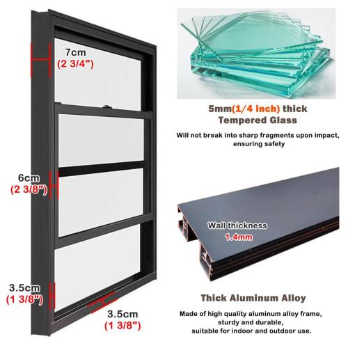 Aluminum Sash Window with Frame, Replacement Window for Home Basement Garage, Black Sliding Window with Bottom Slope, Commercial Upward Sliding Window