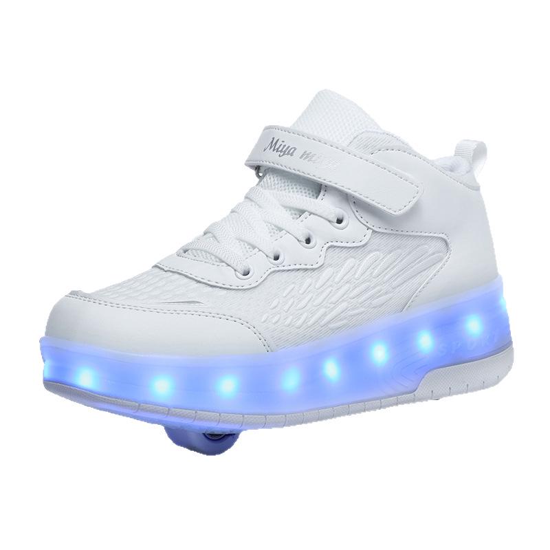 Children's Purple and White Convertible Four-Wheel Roller Shoes with Double-Wheel Hidden Skates