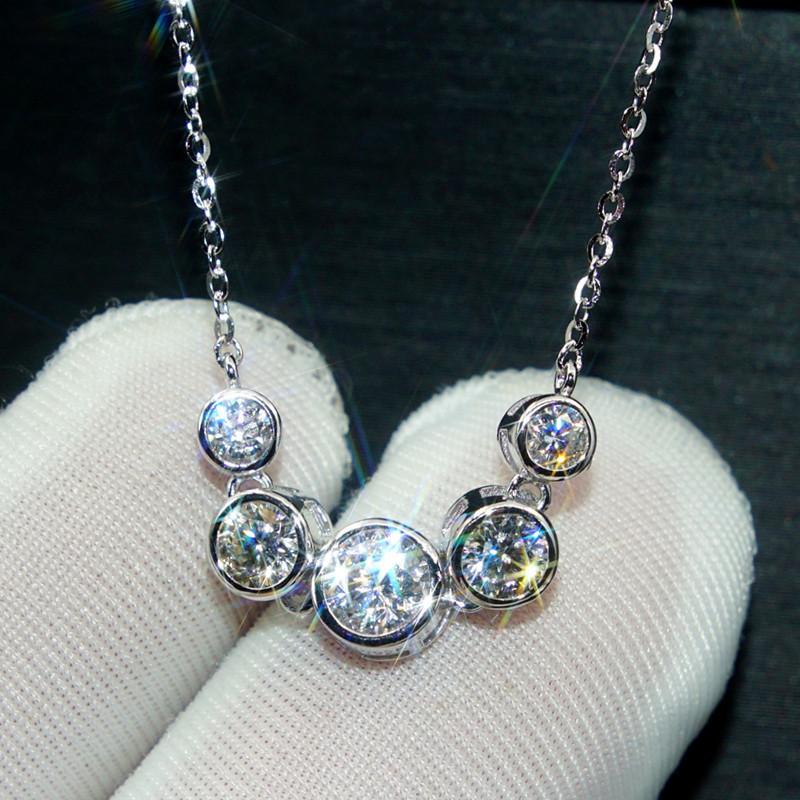 

925 Sterling Silver Chain Necklaces Female Engagement Jewelry Trendy Brilliant Round Zirconia Accessories for Wedding