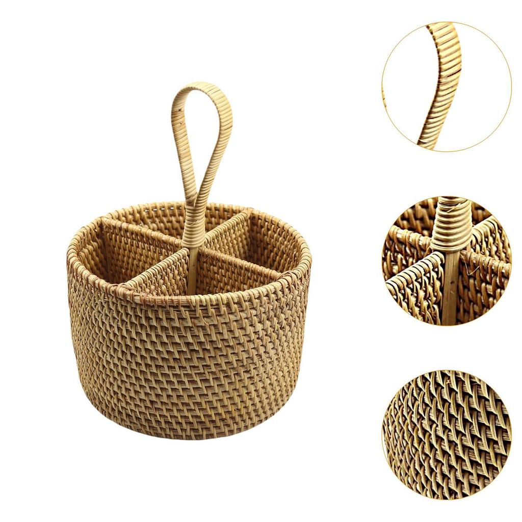 Utensil Holder Tableware Storage Holder for Spoon Fork Basket Woven Condiment Organizer for Dining Room Cooking Picnic