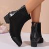 European and American Fashion British Style Short Martin Boots Women's Autumn New Large Size Round Head Rear Zipper Thick Heel Fashion Boots