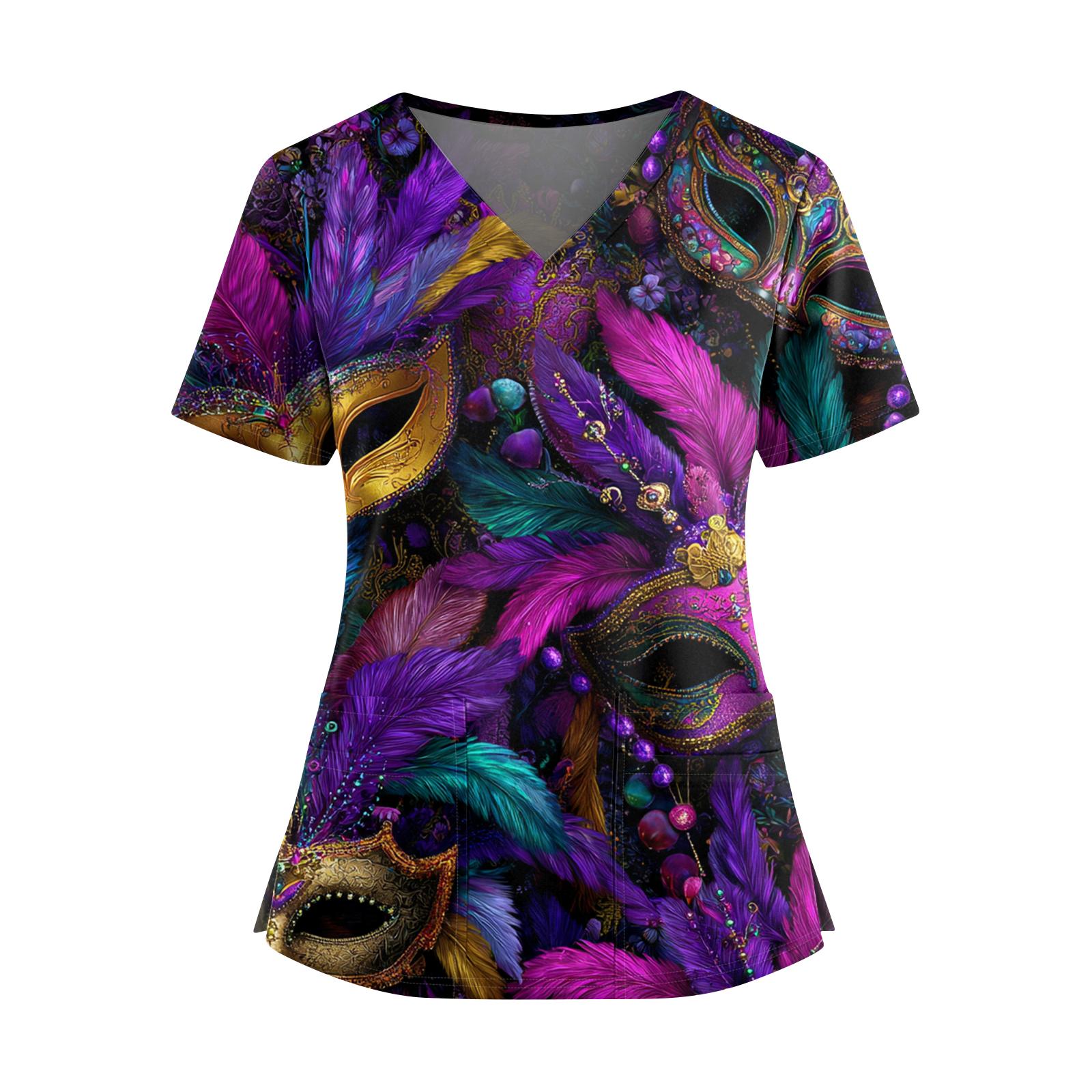 

Жіноча футболка доглядача з принтом, V-подібним вирізом, двома кишенями, короткими рукавами, розрізом по подолу, уніформа доглядача XL